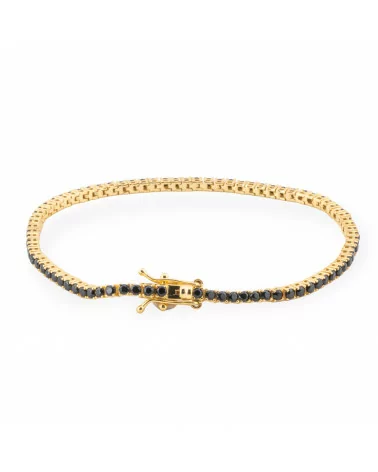 Bracciale Di Argento 925 Tennis Con Zircone Tondo da 2,0mm Lunghezza 16cm Esterno 2,4mm Nero Dorato-BRACCIALI TENNIS | Worldofjewel.com