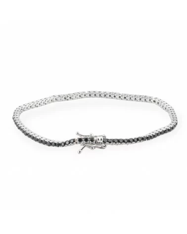 Bracciale Di Argento 925 Tennis Con Zircone Tondo da 2,0mm Lunghezza 16cm Esterno 2,4mm Nero Rodiato-BRACCIALI TENNIS | Worldofjewel.com