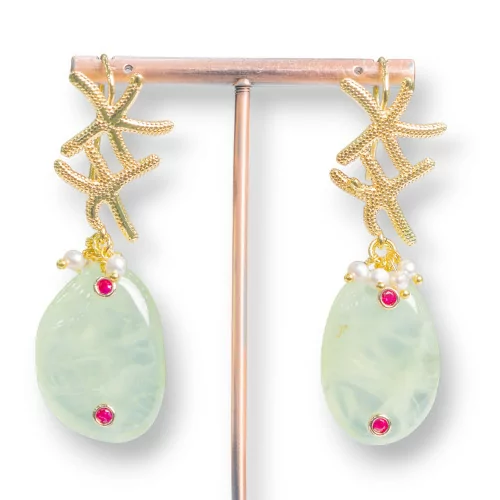 Bronze Starfish and Prehnite Earrings with Light Points 24x65mm