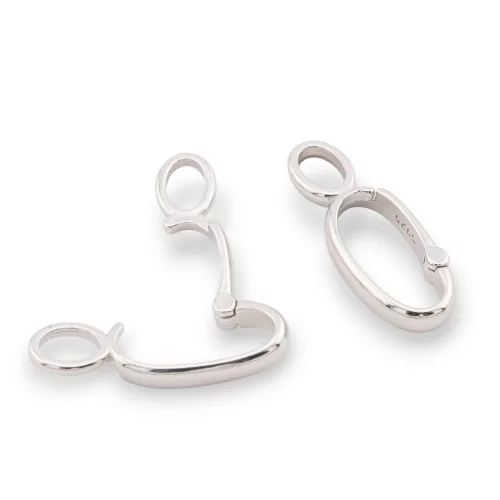 925 Silver Clasp Snap Hook Oval 8x23mm 3pcs Rhodium Plated