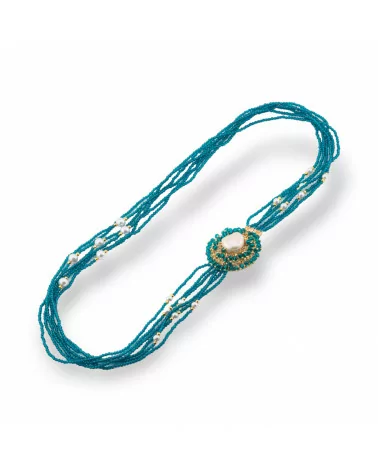 Collana Bijoux Multifilo Di Cristalli CZ Con Perle Di Fiume E Maiorca E Ematite 60cm Ottanio-DESIGN ITALY | Worldofjewel.com