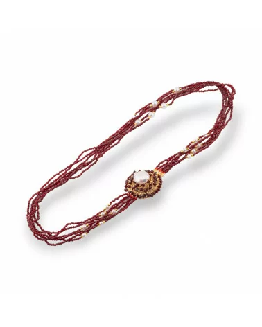 Collana Bijoux Multifilo Di Cristalli CZ Con Perle Di Fiume E Maiorca E Ematite 60cm Ruby Scuro-DESIGN ITALY | Worldofjewel.com