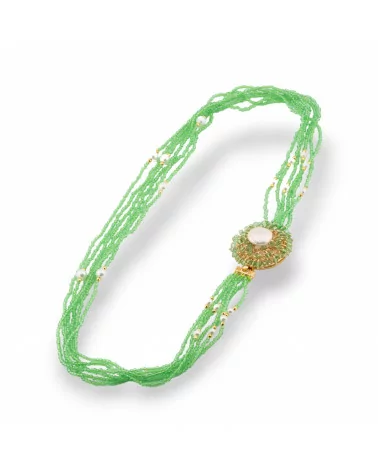 Collana Bijoux Multifilo Di Cristalli CZ Con Perle Di Fiume E Maiorca E Ematite 60cm Verde Chiaro-DESIGN ITALY | Worldofjewel.com