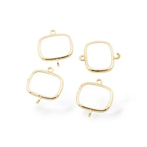 Connector Brass Component With Cat Eye Rectangle Smooth 17x19mm With 2 Jump Rings 10pcs Gold White