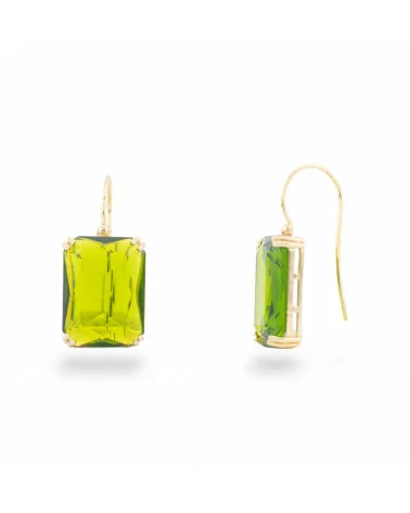 Orecchini A Monachella Di Bronzo Con Cristalli Rettangolo Incastonato 15x33mm Dorato Verde Peridot-BRONZO FANTASIA | Worldofjewel.com