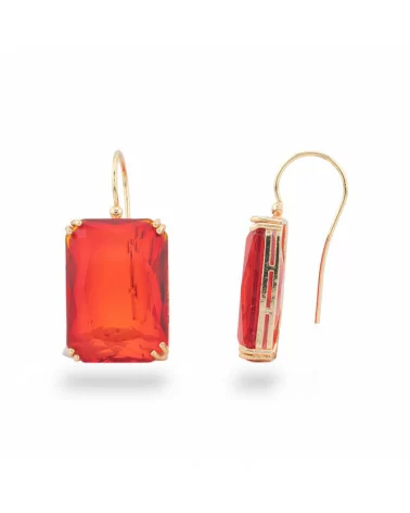 Orecchini A Monachella Di Bronzo Con Cristalli Rettangolo Incastonato 18x38mm Dorato Dorato Rosso Chiaro-ORECCHINI HOT PICKS | Worldofjewel.com