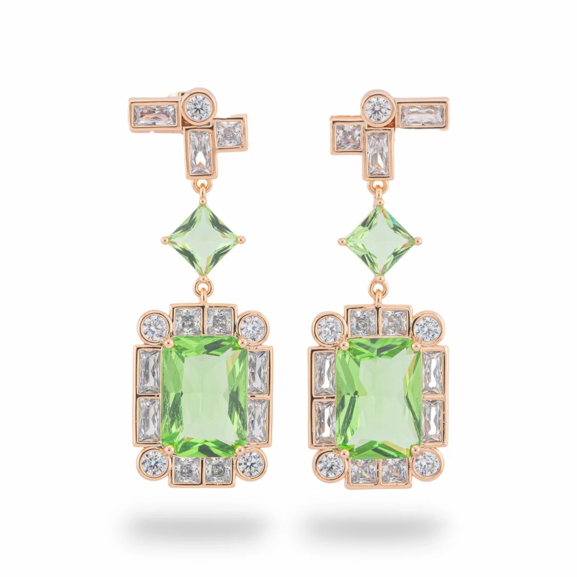 Orecchini A Perno Di Bronzo Con Cabochon Di Cristalli CZ Dorato Verde-BRONZO CRYSTAL | Worldofjewel.com