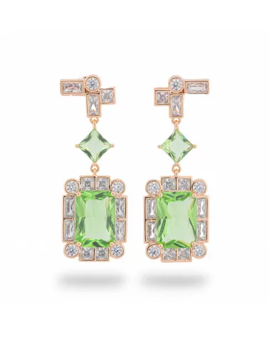 Orecchini A Perno Di Bronzo Con Cabochon Di Cristalli CZ Dorato Verde-BRONZO CRYSTAL | Worldofjewel.com