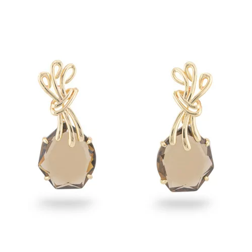 Pendientes de Bronce con Cristales CZ 20x40mm Oro Ahumado