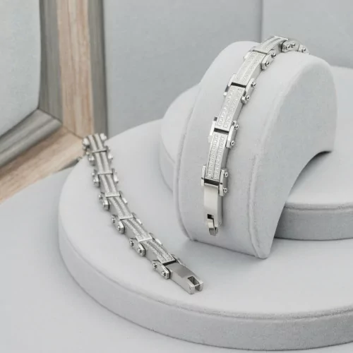 Bracciale di Acciaio Con Strass Incastonati Larghezza 7mm Mod19171-BRACCIALI UOMO | Worldofjewel.com