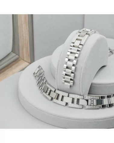 Bracciale di Acciaio Con Strass Incastonati Larghezza 18mm Mod19157-BRACCIALI UOMO | Worldofjewel.com