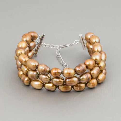 Bracciale Di Argento 925 Con Perle Di Fiume A 3 File Chisura A Moschettone-BRACCIALI DI ARGENTO 925 | Worldofjewel.com