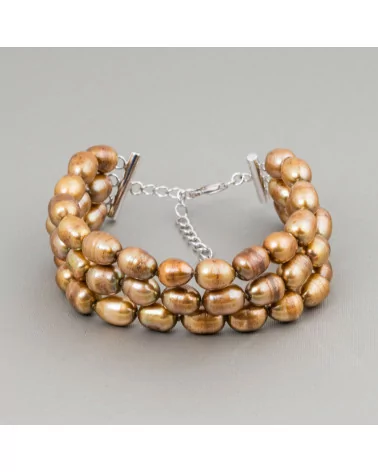 Bracciale Di Argento 925 Con Perle Di Fiume A 3 File Chisura A Moschettone-BRACCIALI DI ARGENTO 925 | Worldofjewel.com