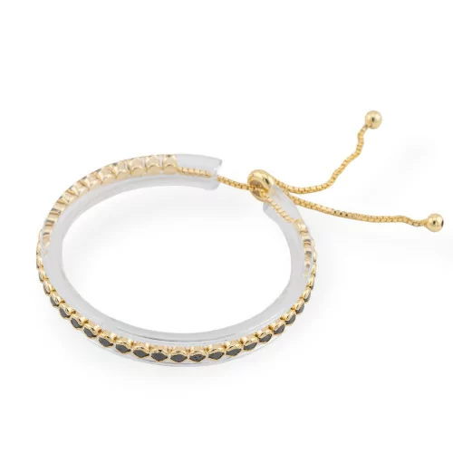 Brass Tennis Bracelet With Zircons Round 3.5mm Gold Black