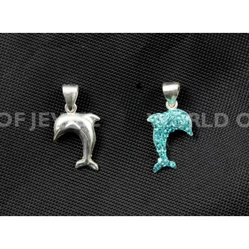 Ciondoli Di Argento 925 E Ceramica Con Strass Delfino 12x25mm - 1pz - Azzurro-ARGENTO 925 DESIGN ITALY | Worldofjewel.com