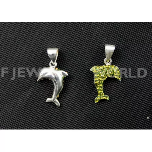 Ciondoli Di Argento 925 E Ceramica Con Strass Delfino 12x25mm - 1pz - Verde-ARGENTO 925 DESIGN ITALY | Worldofjewel.com