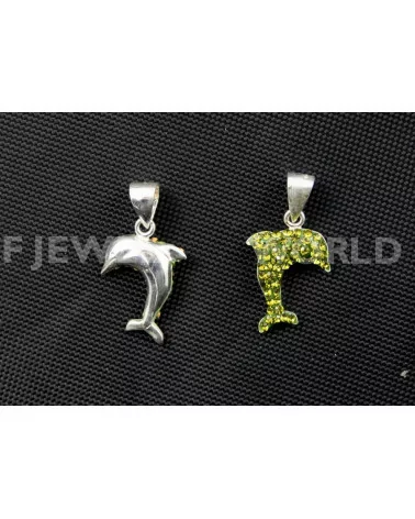 Ciondoli Di Argento 925 E Ceramica Con Strass Delfino 12x25mm - 1pz - Verde-ARGENTO 925 DESIGN ITALY | Worldofjewel.com