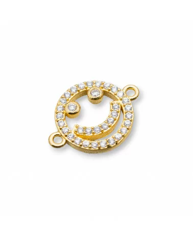 Componenti Connettore Di Bronzo Con Zirconi Faccina 11,5mm 5pz Dorato-CONNETTORI PAVE' | Worldofjewel.com