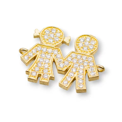 Componentes de conector de bronce con circonitas para niños y niñas 13x16,5 mm 5 piezas dorado