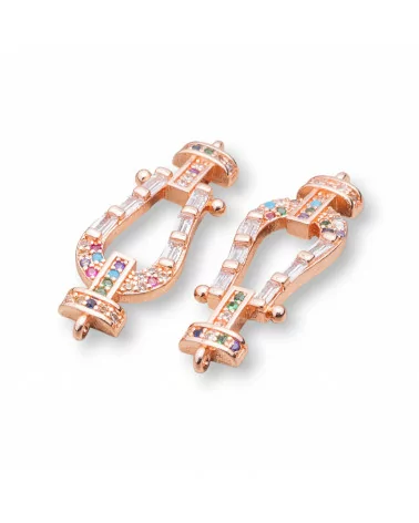 Connettore Componente Di Bronzo Con Zirconi Multicolor A 2 Anellini 10x30mm 5pz Oro Rosa-COMPONENTI DI METALLO | Worldofjewel.com