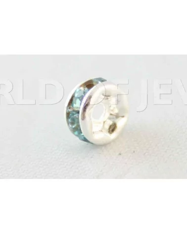 Distanziatore Rondelle Strass Di Ottone Qualita' Repubblica Ceca 4mm Argentato 100pz Celeste-CONNETTORI CON STRASS | Worldofjewel.com