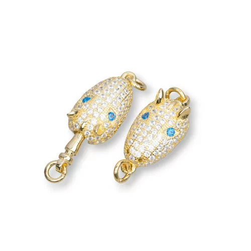 925 Silver Clasp With Micropave Zirconia Armadillo Head 8.5x14mm 2pcs Gold Blue