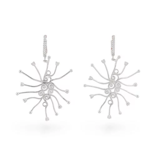 925 Silver Earring Base Stud With Branches For Setting 34x48mm 1 Pair White Rhodium Plated