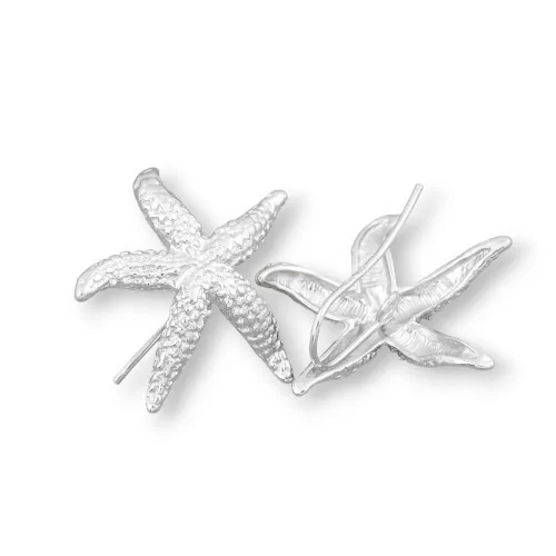 925 Silver Earring Base Hooks Starfish 27mm 1 Pair Rhodium Plated