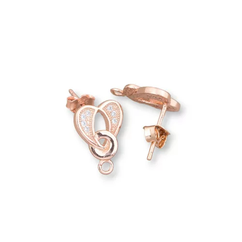 925 Silver Earring Base With Zirconia Heart Pin 09x13mm 4 Pairs Rose Gold