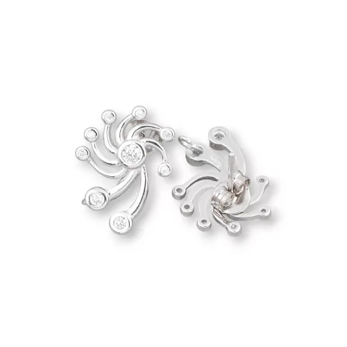 Base Pour Boucles D'Oreilles En Argent 925 Avec Zircons Clou Fantaisie 12x17mm 3 Paires Plaqué Rhodium