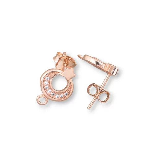 925 Silver Earring Base With Zirconia Star Pin 09x13mm 2 Pairs Rose Gold