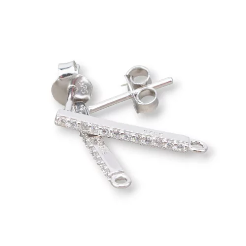 Base Pour Boucles D'Oreilles En Argent 925 Avec Zircons 2x18mm 3 Paires Plaqué Rhodium