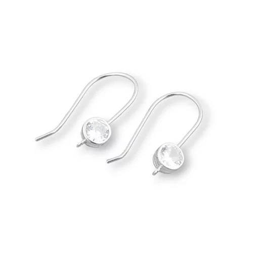 Base pour Boucles d'Oreilles Argent 925 avec Crochet Fil avec Point Lumineux 5.5mm 5 Paires Plaqué Rhodium