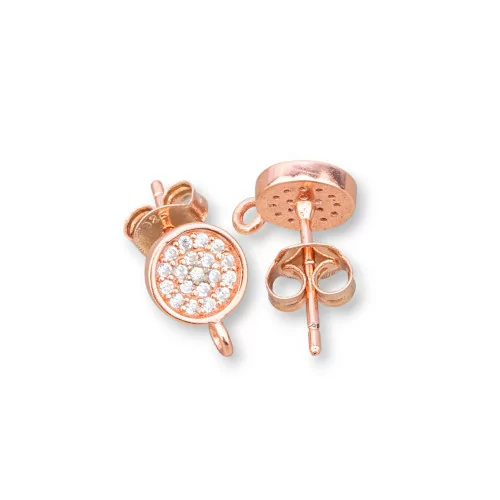 925 Silver Earring Base With Zirconia Round Pin 7mm 3 Pairs Rose Gold