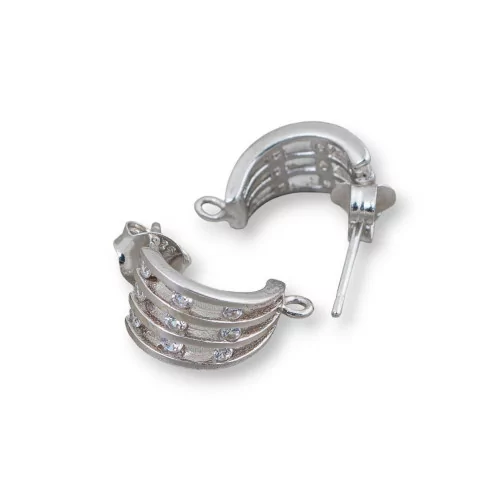 925 Silver Earring Base With Zirconia 7x13mm Pin 2 Pairs Rhodium Plated