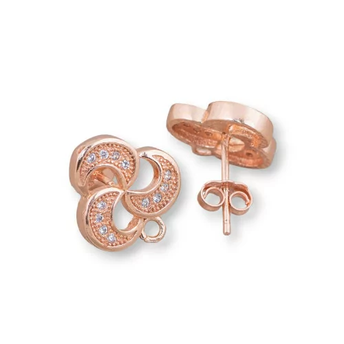 925 Silver Earring Base With Zirconia Fancy Pin 11x13mm 1 Pair Rose Gold