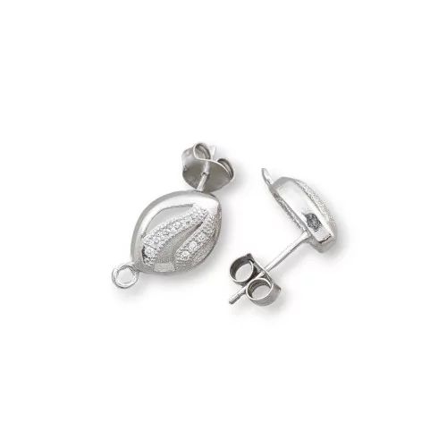 Base Pour Boucles D'Oreilles En Argent 925 Avec Zircons Rice Pin 08x14mm 3 Paires Plaqué Rhodium