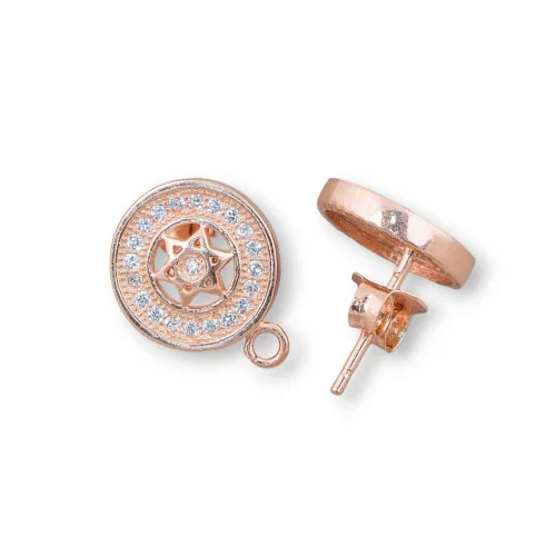 Basis für Ohrringe aus 925er Silber mit Zirkonen, Davidstern-Ohrstecker, 10 x 13 mm, 3 Paar Roségold