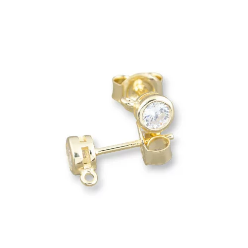 925 Silver Earring Base With Zircon 5mm Light Point Pin 4 Pairs Gold