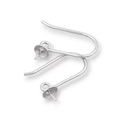 925 Silver Earring Base Earwire With Cup 5x20mm 8 Pairs Rhodium Plated