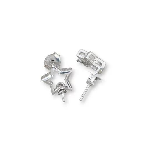 925 Silver Earring Base Star Pin 10x15mm 5 Pairs Rhodium Plated