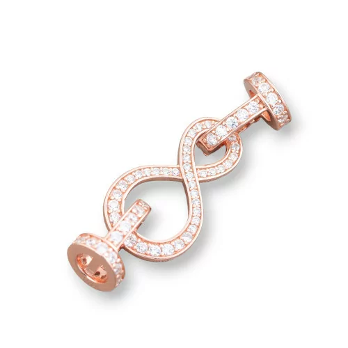 925 Silver Clasp With Infinity Zirconia 12x36mm 1pc Rose Gold