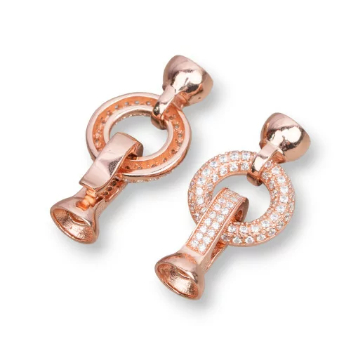 925 Silver Clasp With Round Zirconia With Cups 14x29mm 1pc Rose Gold