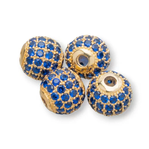 925 Silver Spacer Zircon Balls 10mm 4pcs Gold Blue Sapphire