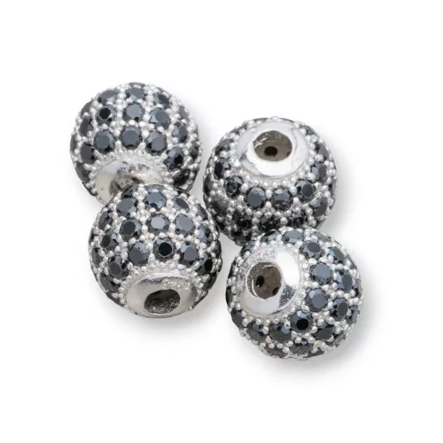 925 Silver Spacer Zircon Balls 10mm 4pcs Black Rhodium Plated