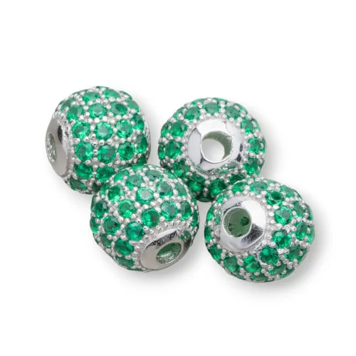 Boules Intercalaires Argent 925 Zircon 6mm 8pcs Plaqué Rhodium Vert Émeraude