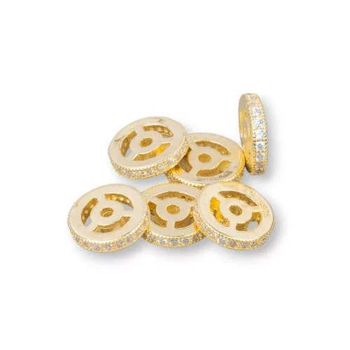 925 Silver Spacer Rondelle With Zircons 6x2mm 12pcs Gold