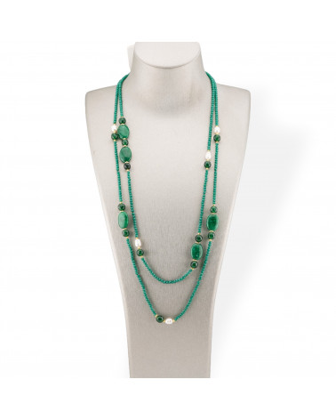 Collana Bijoux Charlestone Di Cristalli CZ Con Pietre Dure E Perle Di Fiume Con Ematite 160cm MOD42 Verde Smeraldo-DESIGN ITALY | Worldofjewel.com