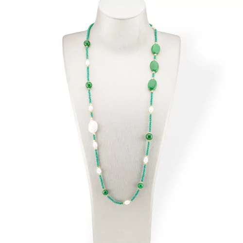 Bijoux Collier de cristaux CZ avec pierres semi-précieuses et perles plates de rivière baroques avec hématite 90 cm vert clair