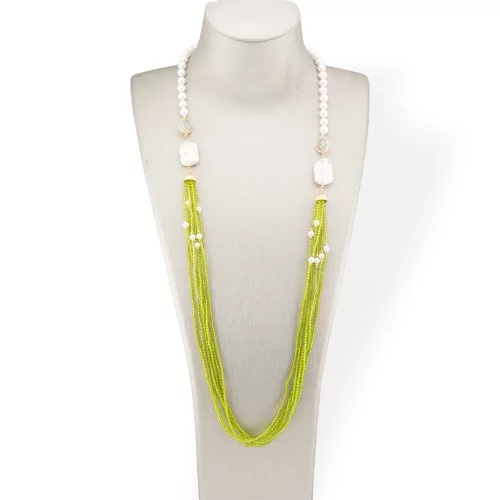 Bijoux Collar de Perlas de Mallorca y Cristales CZ con Perlas de Río Barrocas 90cm Verde Ácido